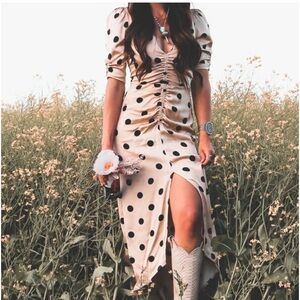 AFRM polka dot cream black suki dress size XS